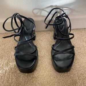 ZARA Chunky Platform Strappy Heels in Black, Size 7.5, New